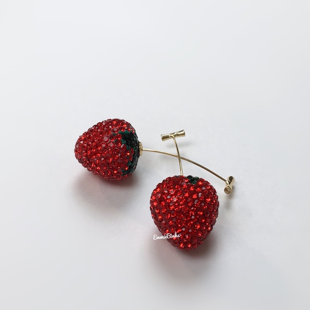 New Free People Strawberry And Stem Fruit Threader Dangle Earrings - Picture 7 of 15